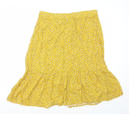 Allegra K Womens Yellow Geometric Viscose A-Line Skirt Size L Zip