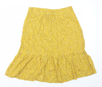 Allegra K Womens Yellow Geometric Viscose A-Line Skirt Size L Zip