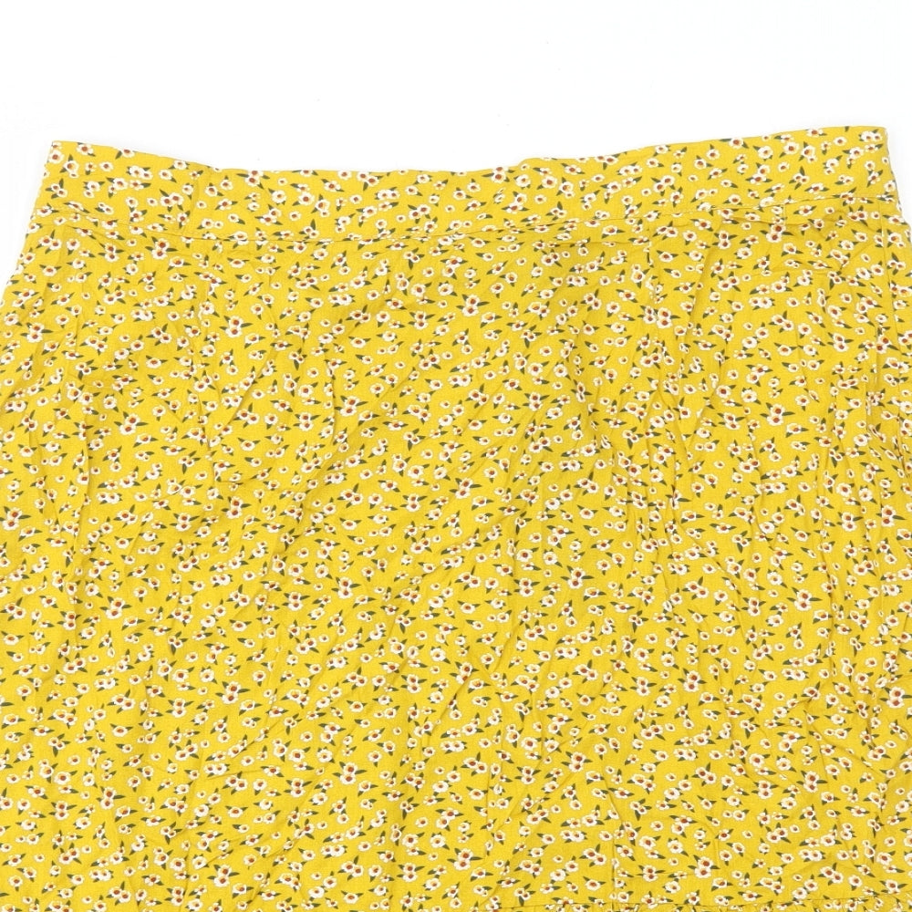 Allegra K Womens Yellow Geometric Viscose A-Line Skirt Size L Zip