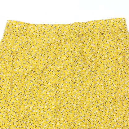 Allegra K Womens Yellow Geometric Viscose A-Line Skirt Size L Zip