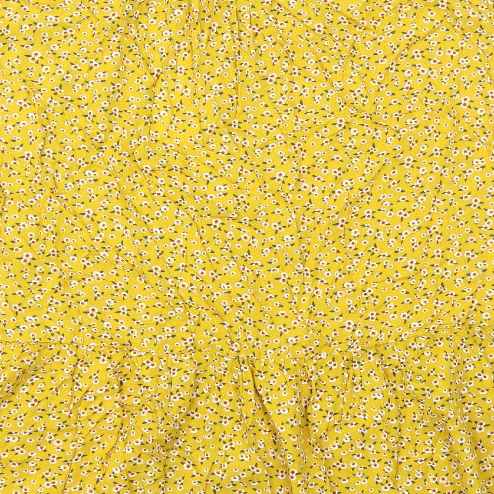 Allegra K Womens Yellow Geometric Viscose A-Line Skirt Size L Zip