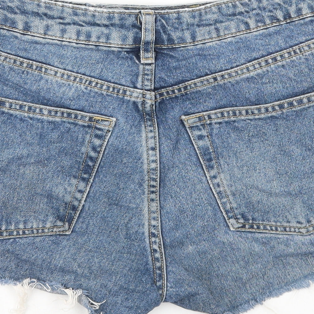 Topshop Womens Blue Cotton Hot Pants Shorts Size 6 L3 in Regular Zip