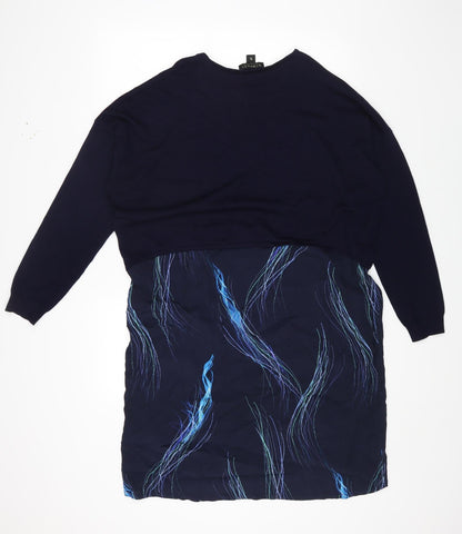 Newport Womens Blue Geometric Viscose A-Line Size XL Round Neck Pullover