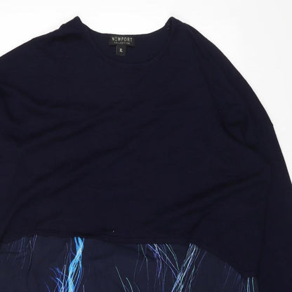 Newport Womens Blue Geometric Viscose A-Line Size XL Round Neck Pullover