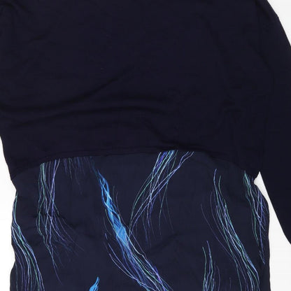 Newport Womens Blue Geometric Viscose A-Line Size XL Round Neck Pullover