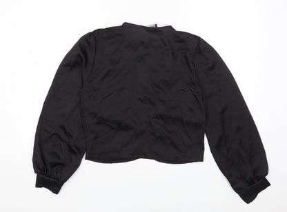 Boohoo Womens Black Polyester Cropped T-Shirt Size 12 Round Neck