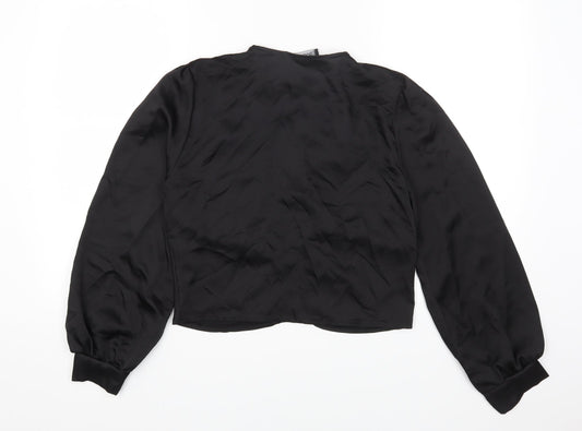 Boohoo Womens Black Polyester Cropped T-Shirt Size 12 Round Neck