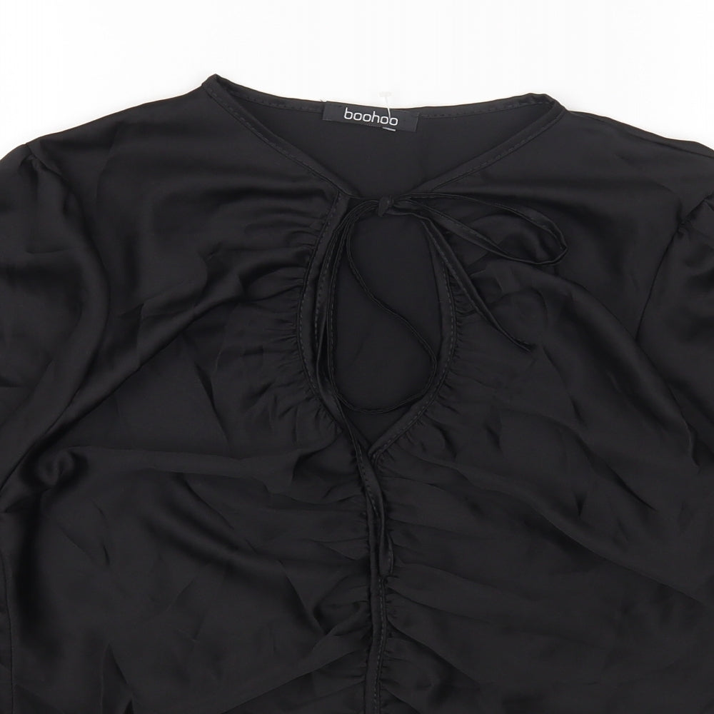 Boohoo Womens Black Polyester Cropped T-Shirt Size 12 Round Neck