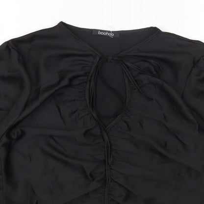 Boohoo Womens Black Polyester Cropped T-Shirt Size 12 Round Neck