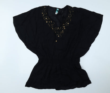 Womens UK Size 10 Ocean Club Black Kimono Blouse