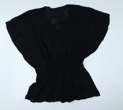 Womens UK Size 10 Ocean Club Black Kimono Blouse