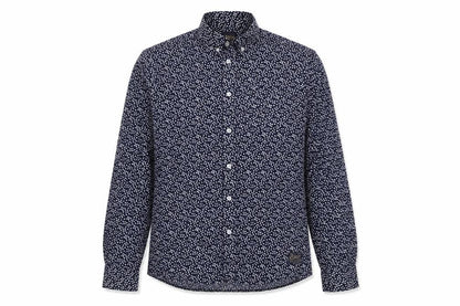 Solid Womens Blue Geometric Cotton Basic Button-Up Size S Collared
