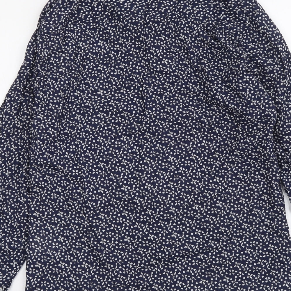 Solid Womens Blue Geometric Cotton Basic Button-Up Size S Collared