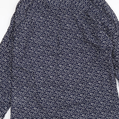 Solid Womens Blue Geometric Cotton Basic Button-Up Size S Collared