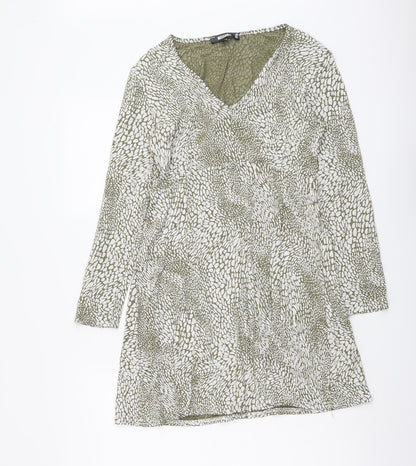 Missguided Womens Green Geometric Polyester A-Line Size 12 V-Neck Pullover