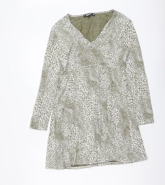 Missguided Womens Green Geometric Polyester A-Line Size 12 V-Neck Pullover
