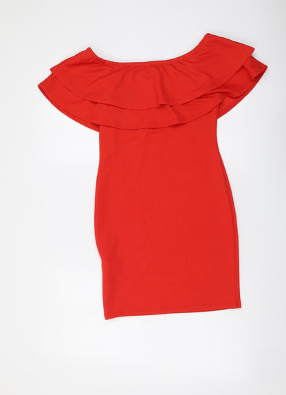 New Look Womens Red Polyester Mermaid Size 10 Off the Shoulder Pullover