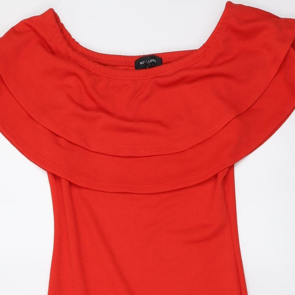 New Look Womens Red Polyester Mermaid Size 10 Off the Shoulder Pullover