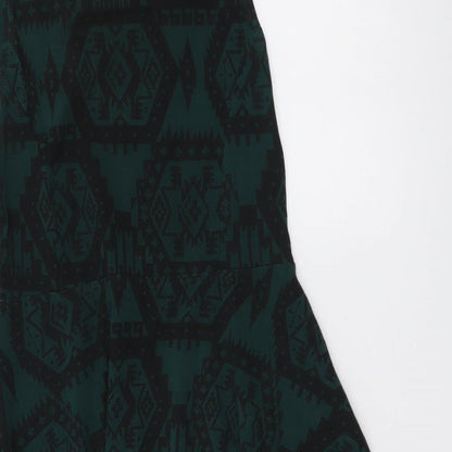 Topshop Womens Green Geometric Cotton A-Line Size 10 Mock Neck Pullover