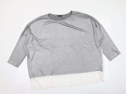 Marina Kaneva Womens Silver Polyester Basic Blouse Size 20 Round Neck