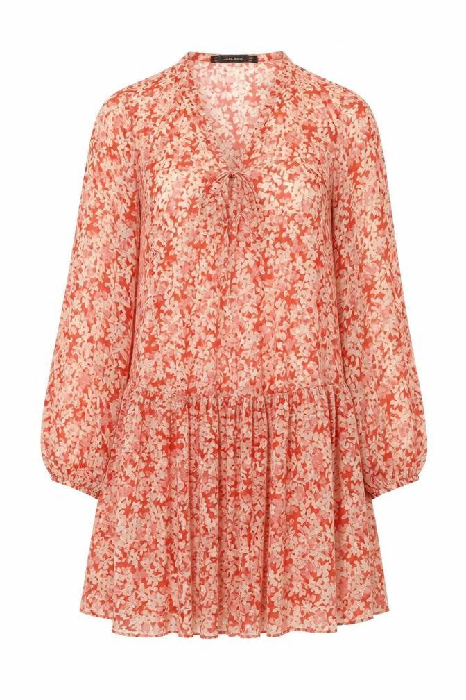 Zara Womens Red Floral Polyester A-Line Size S Round Neck Pullover