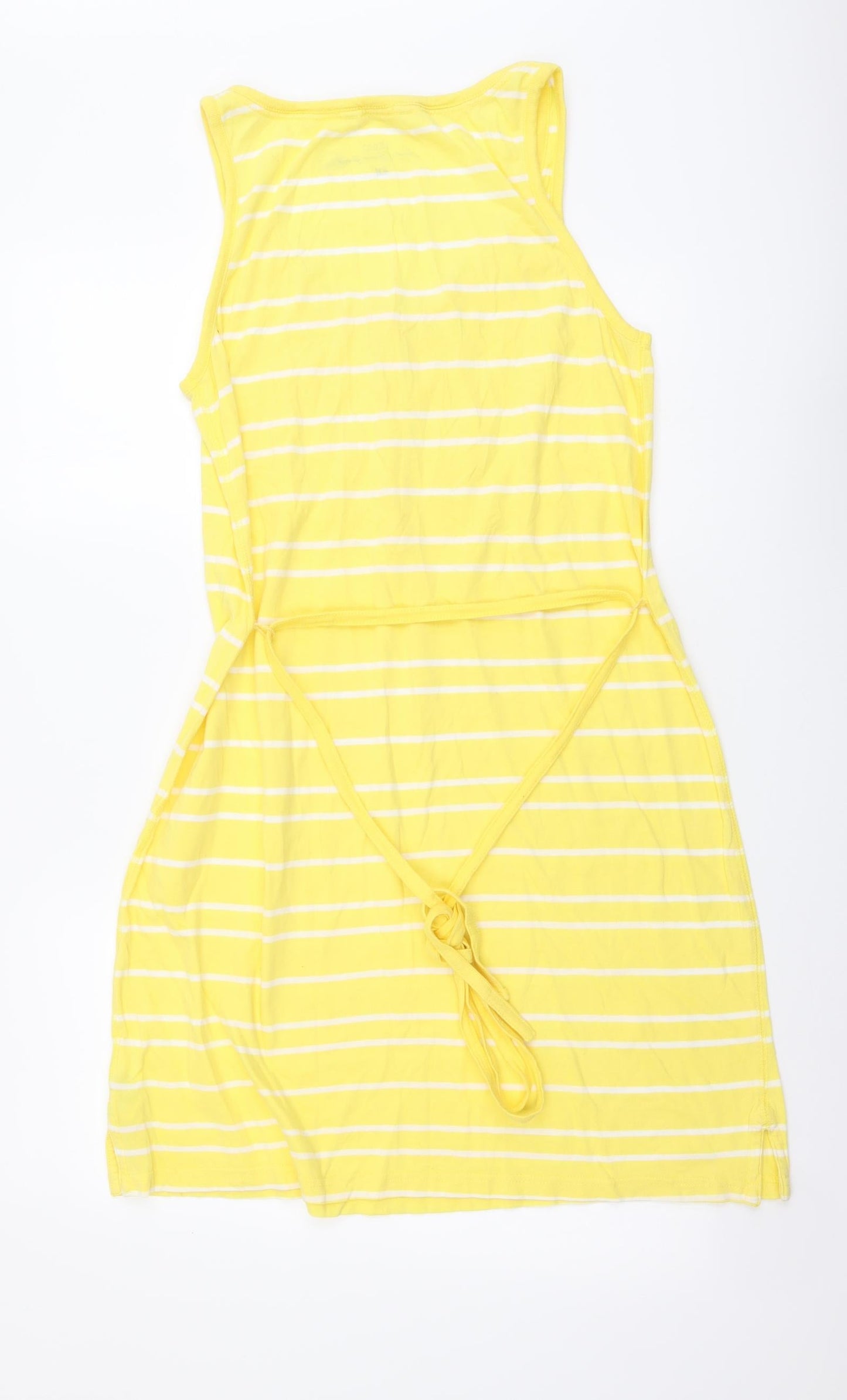 H&M Womens Yellow Striped Cotton Tank Dress Size L Scoop Neck Button