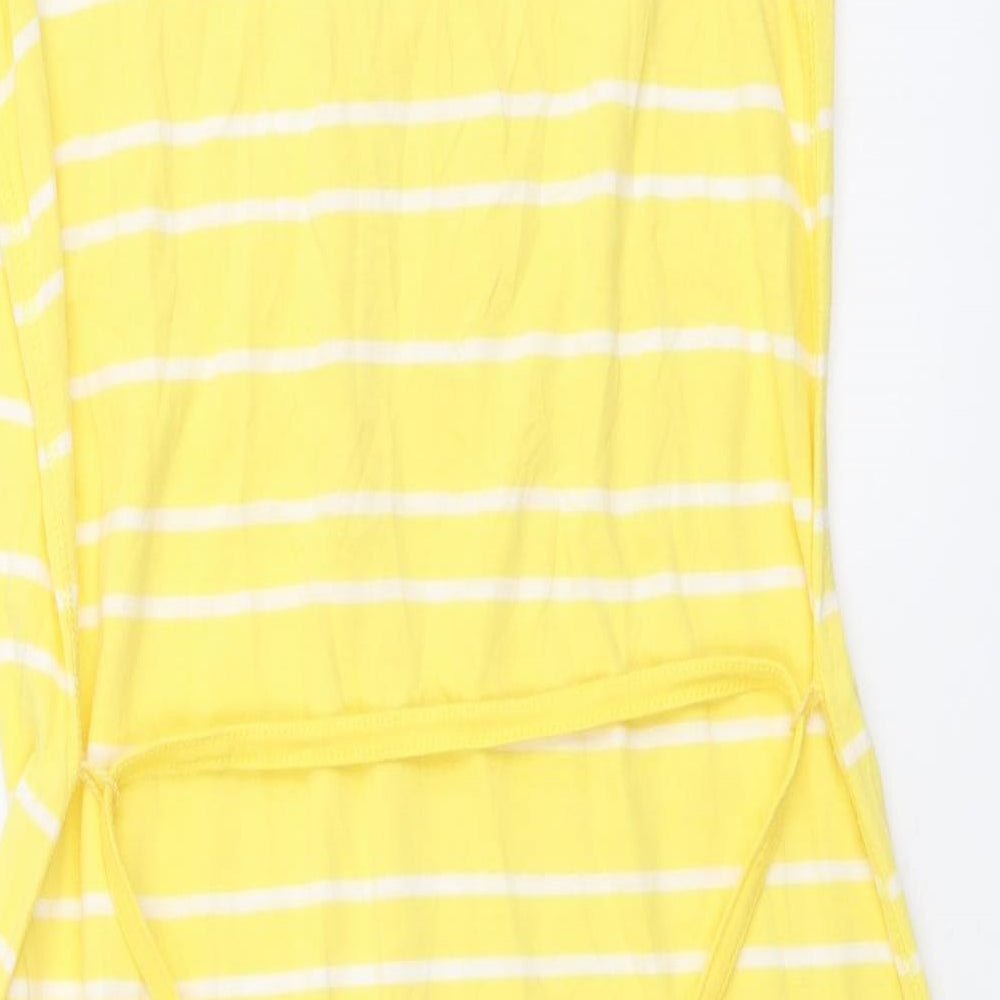 H&M Womens Yellow Striped Cotton Tank Dress Size L Scoop Neck Button