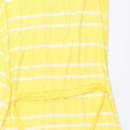 H&M Womens Yellow Striped Cotton Tank Dress Size L Scoop Neck Button