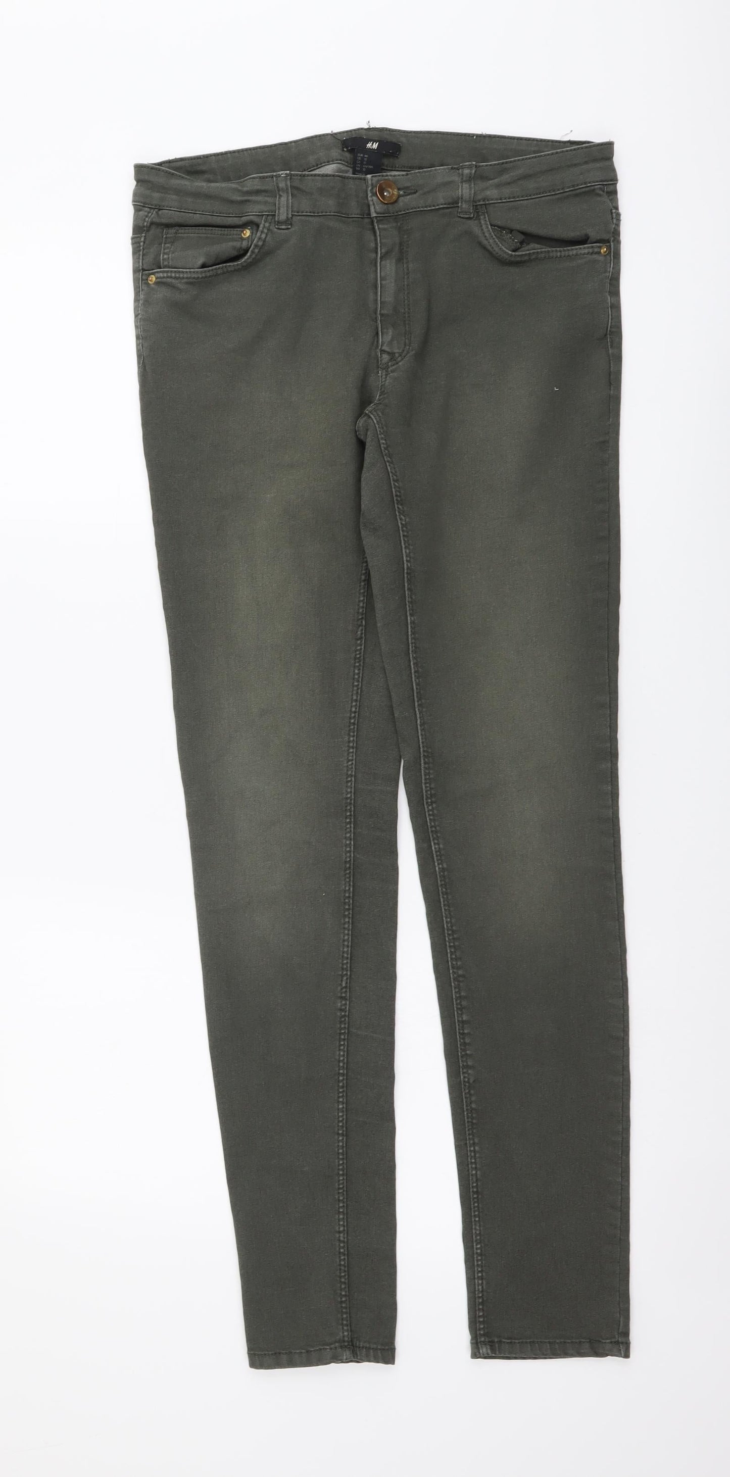 Womens UK Size L H&M Regular Fit Skinny Green Jeans