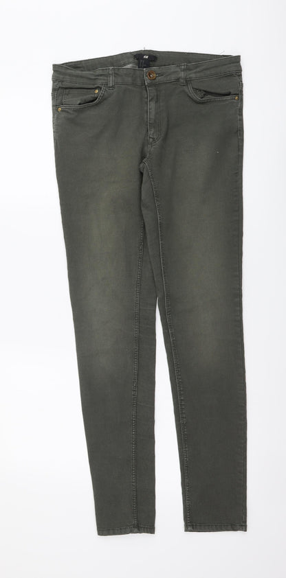 Womens UK Size L H&M Regular Fit Skinny Green Jeans