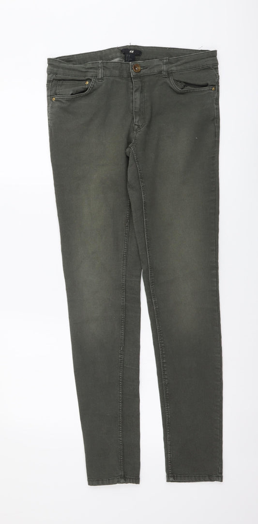 Womens UK Size L H&M Regular Fit Skinny Green Jeans