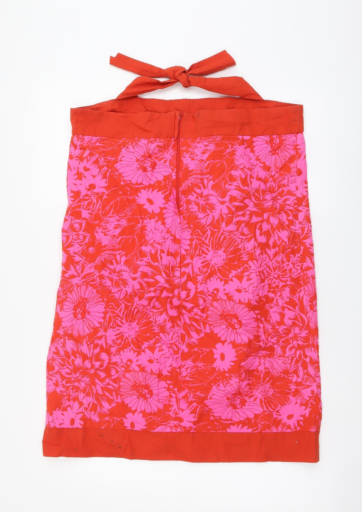 New Look Womens Red Floral Cotton Mini Size 14 Halter Zip