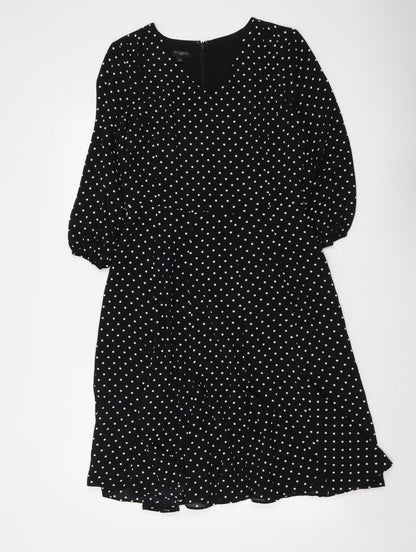 Talbots Womens Black Polka Dot Polyester A-Line Size S V-Neck Zip