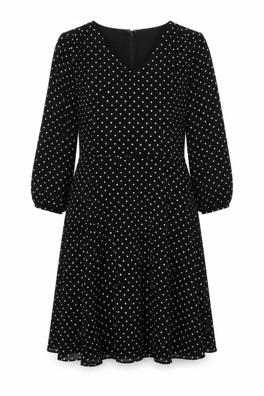 Talbots Womens Black Polka Dot Polyester A-Line Size S V-Neck Zip