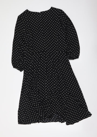 Talbots Womens Black Polka Dot Polyester A-Line Size S V-Neck Zip