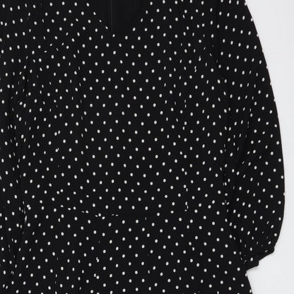 Talbots Womens Black Polka Dot Polyester A-Line Size S V-Neck Zip