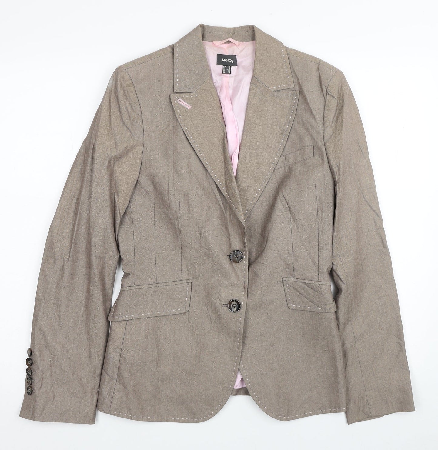 Mexx Womens Beige Cotton Jacket Suit Jacket Size 12 - Shoulder Pads