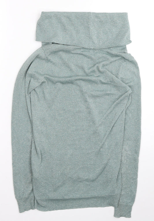 Morgan Womens Silver Roll Neck Acrylic Pullover Jumper Size XS