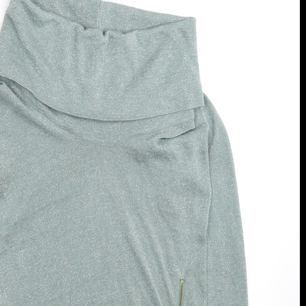 Morgan Womens Silver Roll Neck Acrylic Pullover Jumper Size XS