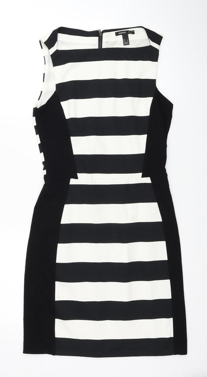 Mango Womens Black Striped Polyester Pencil Dress Size S Square Neck Zip