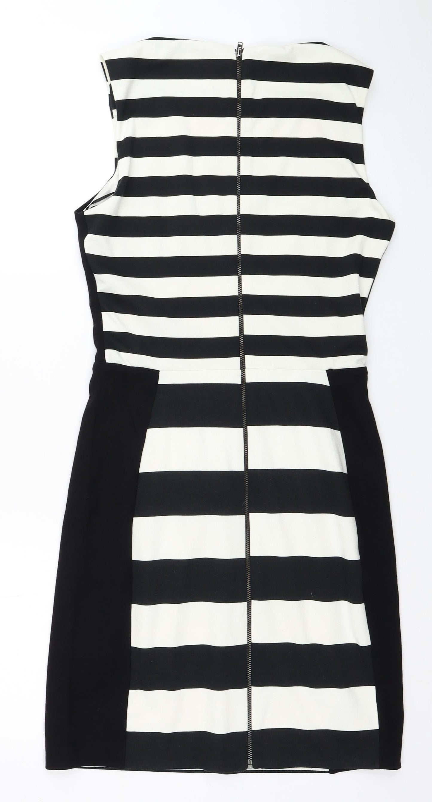 Mango Womens Black Striped Polyester Pencil Dress Size S Square Neck Zip