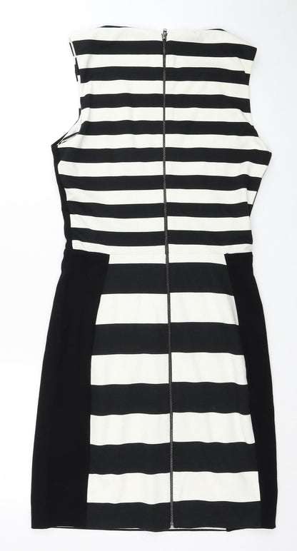 Mango Womens Black Striped Polyester Pencil Dress Size S Square Neck Zip