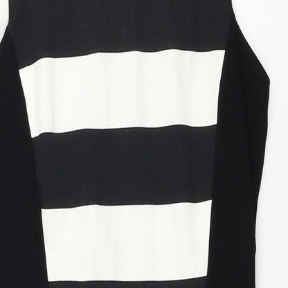 Mango Womens Black Striped Polyester Pencil Dress Size S Square Neck Zip