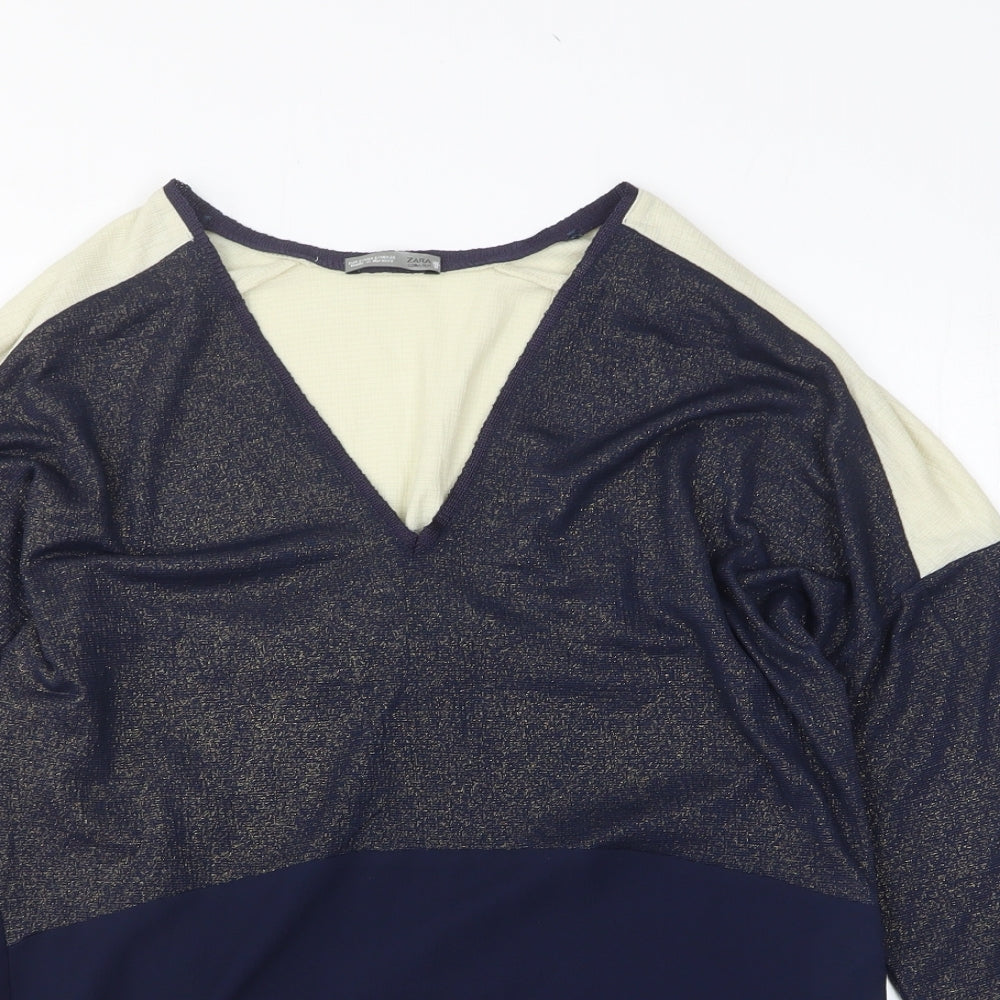 Womens UK Size S Zara Blue Basic T-Shirt
