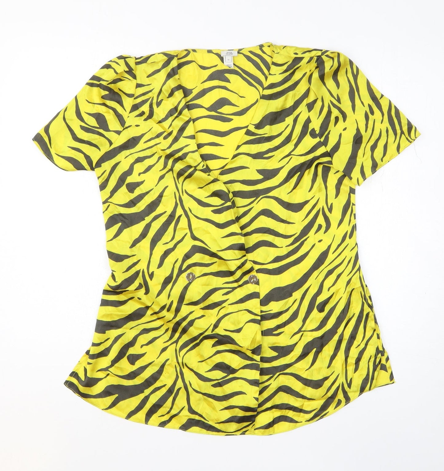 Womens UK Size 10 River Island Yellow Basic Button-Up