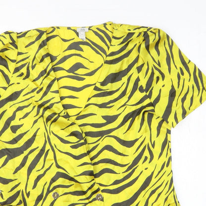 Womens UK Size 10 River Island Yellow Basic Button-Up