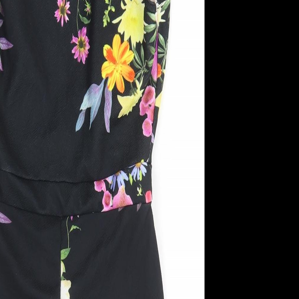Boohoo Womens Black Floral Polyester Romper One-Piece Size 8 Pullover