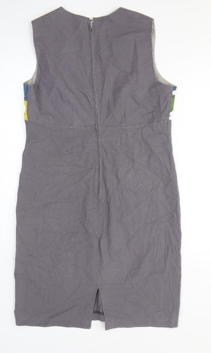 Preworn Womens Grey Floral Polyester Tank Dress Size M Square Neck Pullover