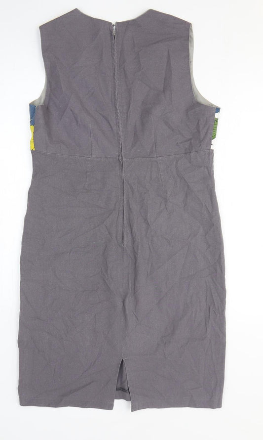 Preworn Womens Grey Floral Polyester Tank Dress Size M Square Neck Pullover