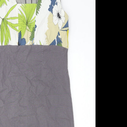 Preworn Womens Grey Floral Polyester Tank Dress Size M Square Neck Pullover